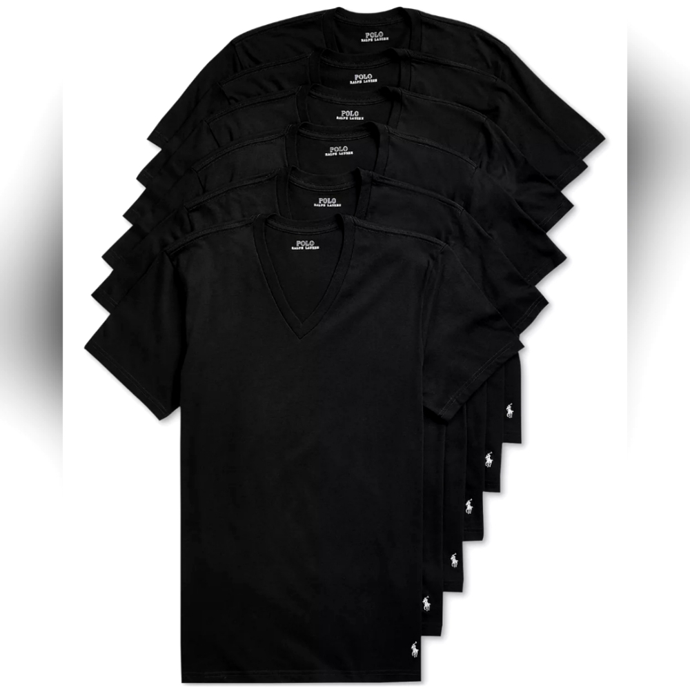 Polo Ralph Lauren Classic-Fit V-Neck Undershirts, 5 + 1 Free Bonus Pack Black